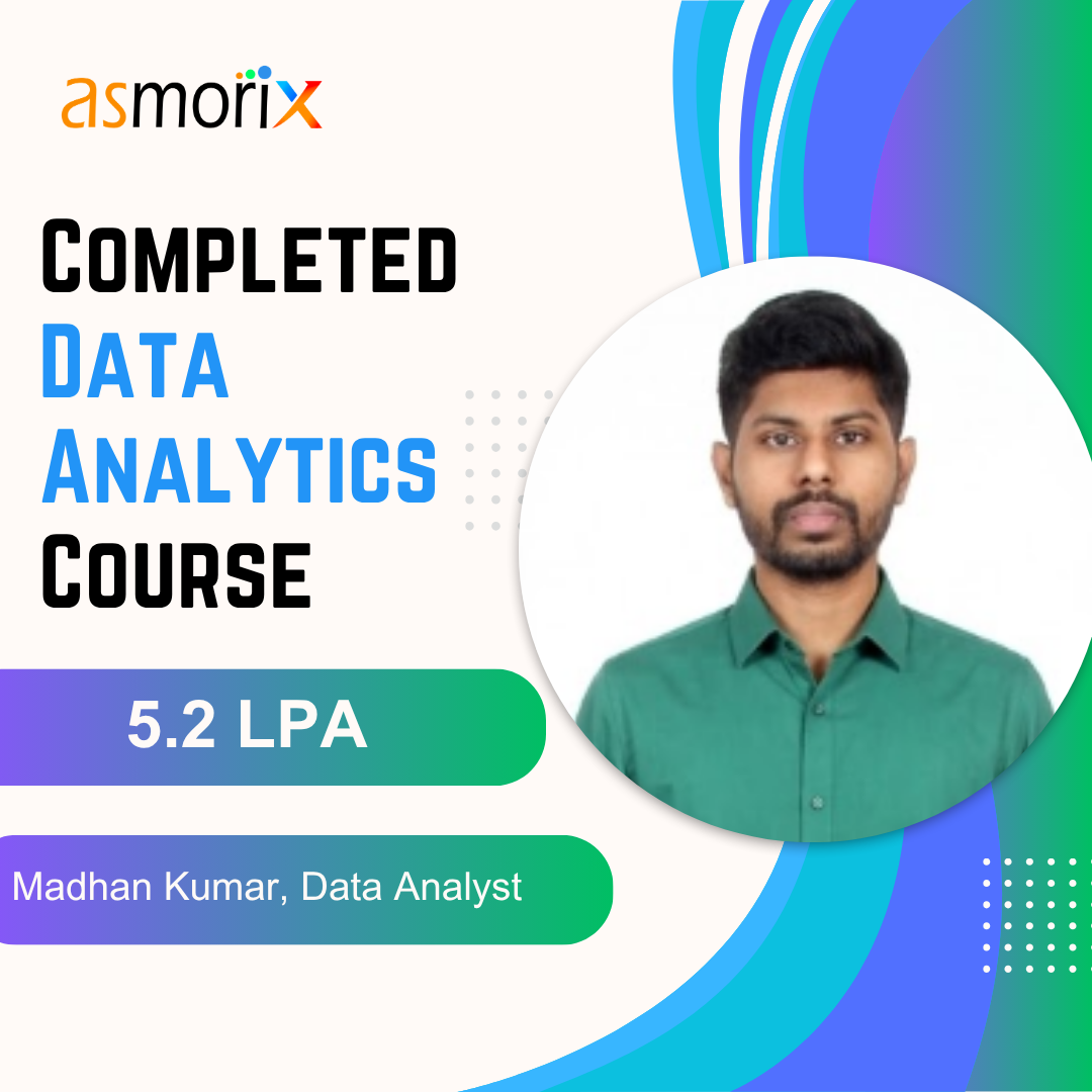 Madhan Kumar placed as Data Analyst at 5.2 LPA after Data Analytics course