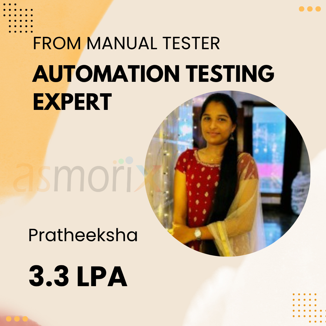 Pratheeksha grew from Manual Tester to Automation Testing Expert at 3.3 LPA